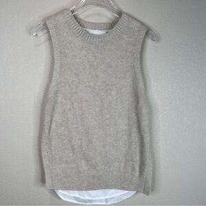 Brochu Walker Women’s Linen Blend Knit Sweater Tank Top Tan White Size Small